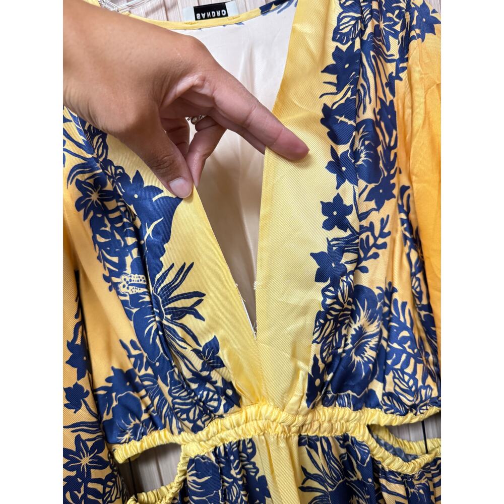 SANDRO PARIS Ocher Viscose Midi Dress In Yellow Blue Sz 40 / US8 MSRP $595 New - Picture 8 of 16
